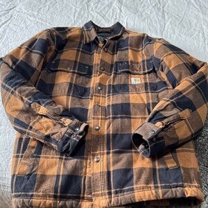 Carhartt Men's Black and Brown Plaid Shirt Jacket